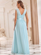 Load image into Gallery viewer, Color=Sky Blue | Classic Round Neck V Back A-Line Chiffon Bridesmaid Dresses With Lace-Sky Blue 2