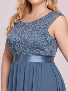 Color=Dusty Navy | Classic Round Neck V Back A-Line Chiffon Bridesmaid Dresses With Lace-Dusty Navy 5