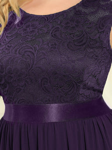 Color=Dark Purple | Classic Round Neck V Back A-Line Chiffon Bridesmaid Dresses With Lace-Dark Purple 5