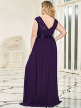Load image into Gallery viewer, Color=Dark Purple | Classic Round Neck V Back A-Line Chiffon Bridesmaid Dresses With Lace-Dark Purple 2