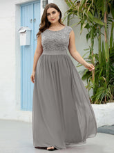 Load image into Gallery viewer, Color=Grey | Classic Round Neck V Back A-Line Chiffon Bridesmaid Dresses With Lace-Grey 8