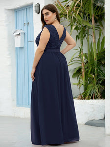 Color=Navy Blue | Classic Round Neck V Back A-Line Chiffon Bridesmaid Dresses With Lace-Navy Blue 7
