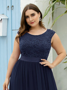 Color=Navy Blue | Classic Round Neck V Back A-Line Chiffon Bridesmaid Dresses With Lace-Navy Blue 10