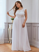 Load image into Gallery viewer, Color=White | Classic Round Neck V Back A-Line Chiffon Bridesmaid Dresses With Lace-White 3