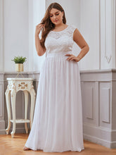 Load image into Gallery viewer, Color=White | Classic Round Neck V Back A-Line Chiffon Bridesmaid Dresses With Lace-White 4