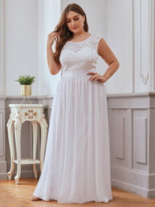 Color=White | Classic Round Neck V Back A-Line Chiffon Bridesmaid Dresses With Lace-White 4