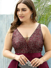 Load image into Gallery viewer, Color=Burgundy | Sparkly Plus Size Prom Dresses For Women With Irregular Hem-Burgundy 5