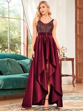 Load image into Gallery viewer, Color=Burgundy | Sexy Backless Sparkly Prom Dresses For Women With Irregular Hem-Burgundy 1