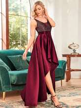 Load image into Gallery viewer, Color=Burgundy | Sexy Backless Sparkly Prom Dresses For Women With Irregular Hem-Burgundy 3