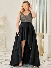 Load image into Gallery viewer, Color=Black | Sparkly Plus Size Prom Dresses For Women With Irregular Hem-Black 1
