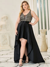 Load image into Gallery viewer, Color=Black | Sparkly Plus Size Prom Dresses For Women With Irregular Hem-Black 4