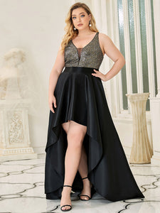 Color=Black | Sparkly Plus Size Prom Dresses For Women With Irregular Hem-Black 4