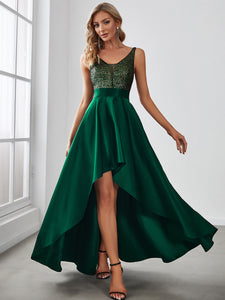 Color=Dark Green | Sexy Backless Sparkly Prom Dresses For Women With Irregular Hem-Dark Green 1