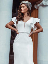 Load image into Gallery viewer, Color=Cream | Plain Maxi Fishtail Wedding Dress With Ruffle Sleeves-Cream 10