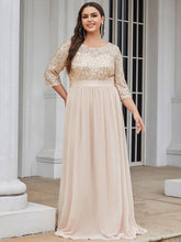 Load image into Gallery viewer, Color=Blush | Elegant Round Neckline 3/4 Sleeve Sequins Patchwork Evening Dress-Blush 1