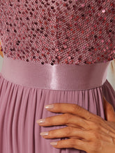 Load image into Gallery viewer, Color=Orchid | Elegant Round Neckline 3/4 Sleeve Sequins Patchwork Evening Dress-Orchid 5