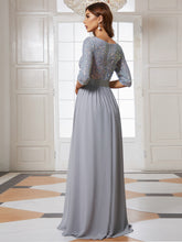 Load image into Gallery viewer, Color=Silver | Elegant Round Neckline 3/4 Sleeve Sequins Patchwork Evening Dress-Silver 2
