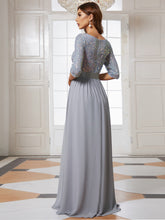 Load image into Gallery viewer, Color=Silver | Elegant Round Neckline 3/4 Sleeve Sequins Patchwork Evening Dress-Silver 2