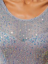 Load image into Gallery viewer, Color=Silver | Elegant Round Neckline 3/4 Sleeve Sequins Patchwork Evening Dress-Silver 5