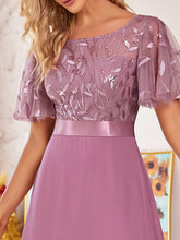 Load image into Gallery viewer, Color=Orchid | Flattering Round Neck Wholesale Bridesmaid Dresses with Ruffle Sleeves-Orchid 5
