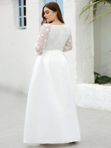 Color=White | Elegant Plus Size A-Line Lace Long Sleeves Wedding Dress-White 2