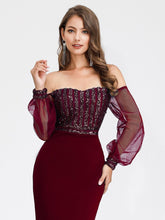 Load image into Gallery viewer, Color=Burgundy | Women&#39;S Fashion Off Shoulder Sequin Evening Dress-Burgundy 5