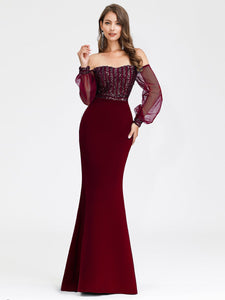 Color=Burgundy | Women'S Fashion Off Shoulder Sequin Evening Dress-Burgundy 1