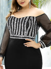 Load image into Gallery viewer, Color=Black | Elegant Plus Size Fishtail Evening Dress with Sequin-Black 5
