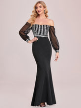 Load image into Gallery viewer, Color=Black | Women&#39;S Fashion Off Shoulder Sequin Evening Dress-Black 4