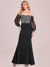 Load image into Gallery viewer, Color=Black | Women&#39;S Fashion Off Shoulder Sequin Evening Dress-Black 7