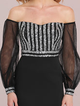 Load image into Gallery viewer, Color=Black | Women&#39;S Fashion Off Shoulder Sequin Evening Dress-Black 8
