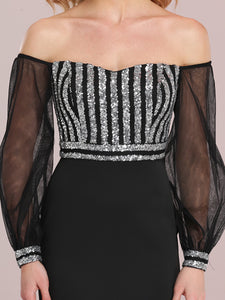 Color=Black | Women'S Fashion Off Shoulder Sequin Evening Dress-Black 8