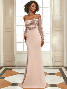 Color=Rose Gold| Women'S Fashion Off Shoulder Sequin Evening Dress-Rose Gold1