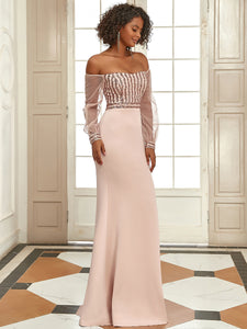 Color=Rose Gold| Women'S Fashion Off Shoulder Sequin Evening Dress-Rose Gold3
