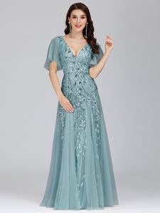 Color=Dusty Blue | romantic-shimmery-v-neck-ruffle-sleeves-maxi-long-evening-gowns-ep00734-Dusty Blue 13