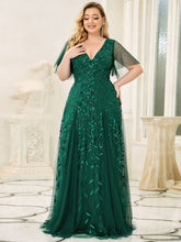 Load image into Gallery viewer, Color=Dark Green | Glamorous Short Ruffle Sleeves A Line Wholesale Dresses-Dark Green 6