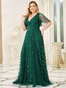 Color=Dark Green | Glamorous Short Ruffle Sleeves A Line Wholesale Dresses-Dark Green 7