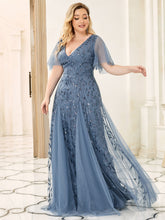 Load image into Gallery viewer, Color=Dusty Navy | Glamorous Short Ruffle Sleeves A Line Wholesale Dresses-Dusty Navy 8