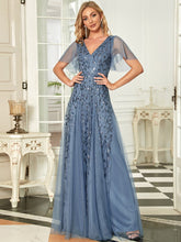 Load image into Gallery viewer, Color=Dusty Navy | Glamorous Short Ruffle Sleeves A Line Wholesale Dresses-Dusty Navy 4