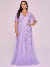 Load image into Gallery viewer, Color=Lavender | Glamorous Short Ruffle Sleeves A Line Wholesale Dresses-Lavender 6