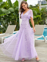 Load image into Gallery viewer, Color=Lavender | Glamorous Short Ruffle Sleeves A Line Wholesale Dresses-Lavender 3