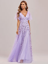 Load image into Gallery viewer, Color=Lavender | Glamorous Short Ruffle Sleeves A Line Wholesale Dresses-Lavender 10