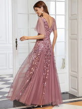 Load image into Gallery viewer, Color=Orchid | romantic-shimmery-v-neck-ruffle-sleeves-maxi-long-evening-gowns-ep00734-Orchid 2