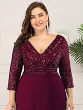 Load image into Gallery viewer, Color=Burgundy | Sexy V Neck A-Line Pretty Sequin Evening Dress-Burgundy 5