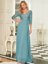 Load image into Gallery viewer, Color=Dusty blue | Sexy V Neck A-Line Sequin Evening Dress-Dusty blue 3