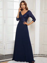 Load image into Gallery viewer, Color=Navy Blue | Sexy V Neck A-Line Sequin Evening Dress-Navy Blue 1
