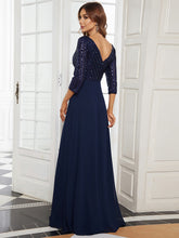 Load image into Gallery viewer, Color=Navy Blue | Sexy V Neck A-Line Sequin Evening Dress-Navy Blue 2