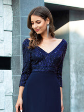 Load image into Gallery viewer, Color=Navy Blue | Sexy V Neck A-Line Sequin Evening Dress-Navy Blue 5