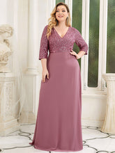 Load image into Gallery viewer, Color=Orchid | Sexy V Neck A-Line Pretty Sequin Evening Dress-Orchid 4