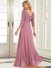 Load image into Gallery viewer, Color=Orchid | Sexy V Neck A-Line Sequin Evening Dress-Orchid 2